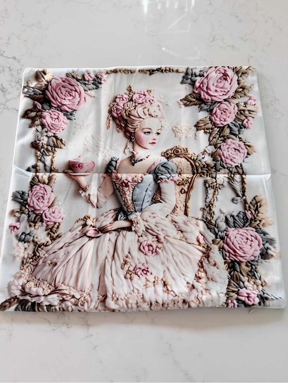 Vintage Rococo Lady Decorative Pillow Cover in Pink and Cream 18*18